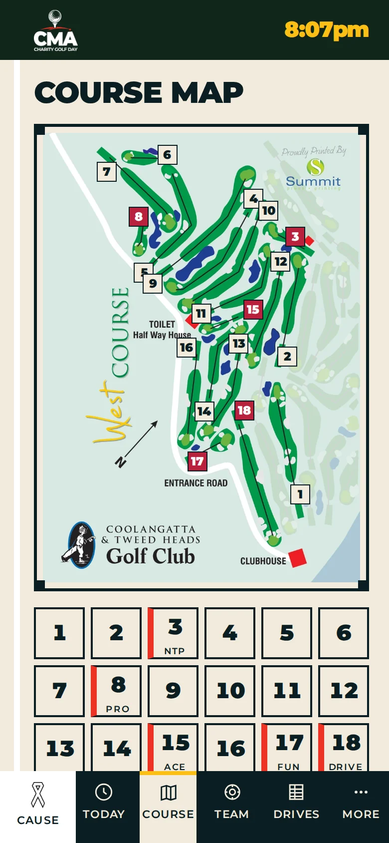 The app's course map with every hole numbered
