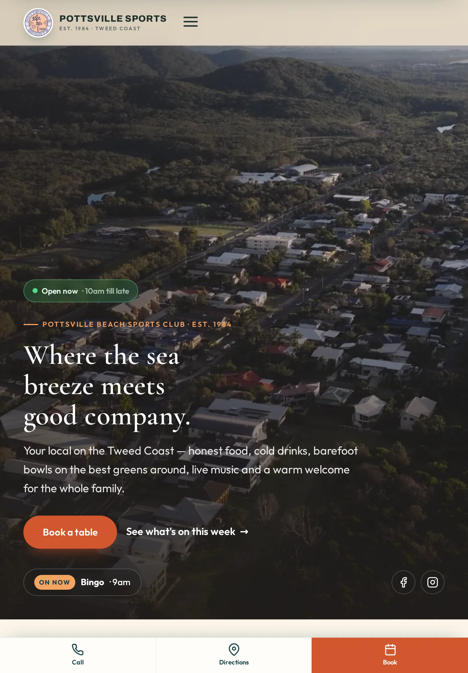The Pottsville Beach Sports Club website on a tablet
