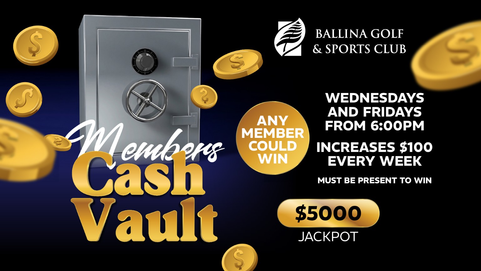 Members cash draw promo for Ballina Golf