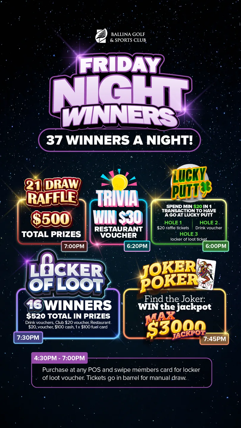 Friday Night Winners raffle in-venue portrait screen artwork