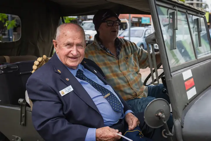 Veterans in a golf buggy at Ballina RSL's ANZAC Day service