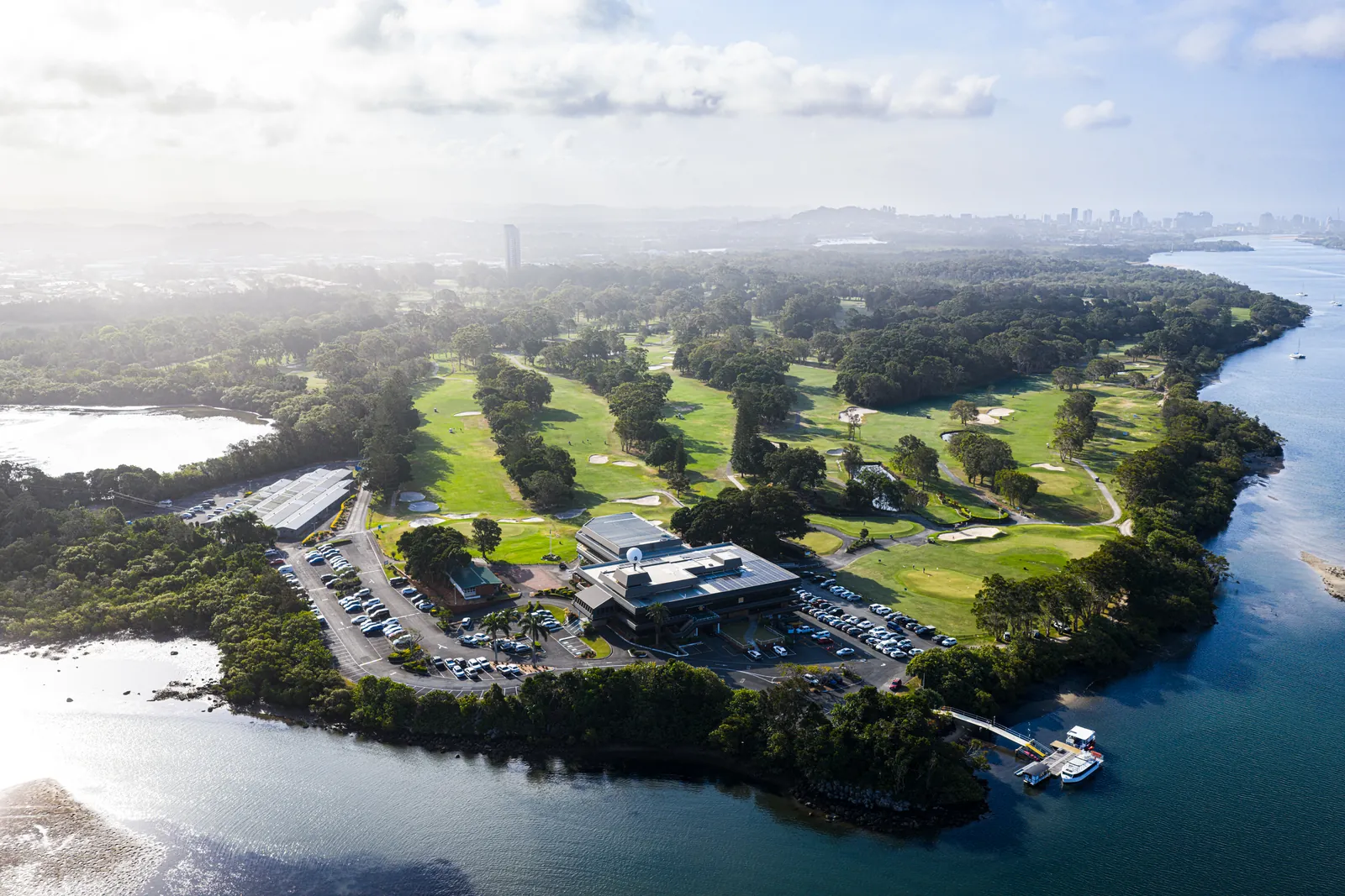 Aerial drone photograph of the Coolangatta & Tweed Heads golf course wrapped by the Tweed River